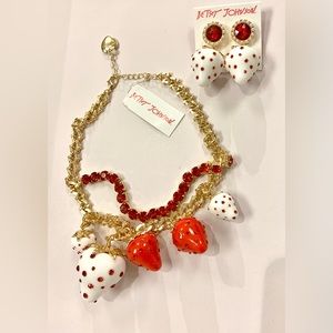 Betsey Johnson Strawberry Necklace and Earrings Set NWT